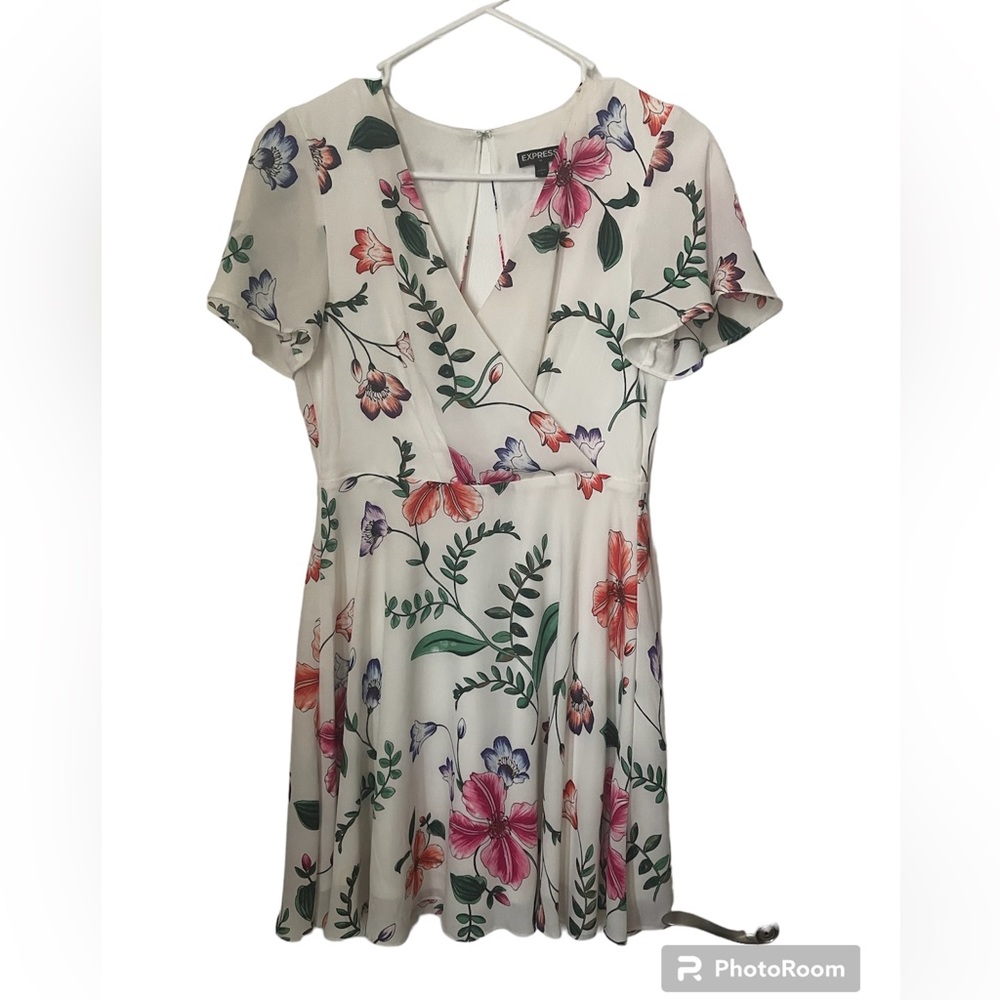 Express floral dress. So flattering and perfect for warm weather.
